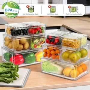 14 Pack Fridge Organizer Bins, Clear Refrigerator Organizing with Lids, Stackable Refrigerator Organizer and Storage Set,BPA-Free Fruit Storage Containers for Fridge,Kitchen, Food, Produce, Vegetable