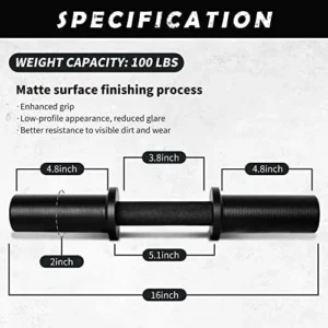 16″ Olympic Dumbbell Handle, Dumbbell Bar for 2-inch Olympic Weight Plates, Loadable Dumbbells for Home Gym Strength Training, 2 Pair of Spring Collars Included