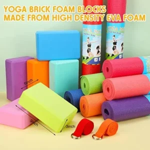 18 Pcs Yoga Starter Kit 6 Pcs Yoga Mats Bulk 68 x 24 x 0.16 Inch, 6 Pcs Yoga Straps and 6 Pcs Yoga Foam Blocks Non Slip Exercise Mat Workout Mat Yoga Block Strap for Pilates Yoga Gym Workout, 6 Colors