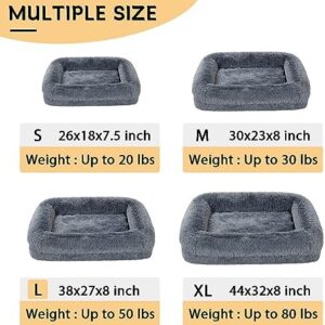 2 in 1 Calming Dog Beds for Large Dogs, Dual Layer Orthopedic Egg Crate Foam & Memory Foam Faux Fur Shag Pet Mattress Warming Rectangle Cuddle Bed Comfy Anti Anxiety, Washable Cover Anti-Slip