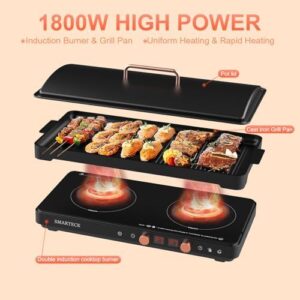 2-in-1 Electric Griddle & Induction Cooktop and 1800W Induction Burner with Removable Griddle Pan Non-stick,Dual Independent Temperature Control Options with Timer,for Kitchen and Outdoor BBQ