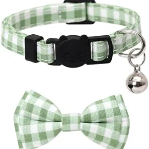 2 Pack/Set Cat Collar Breakaway with Cute Bow Tie and Bell Plaid Flower for Kitty Adjustable Safety