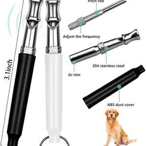 2 Pcs Dog Whistle, Ultrasonic Stainless Steel Dog Whistle to Stop Barking Neighbors Dog, Adjustable Dog Whistle w/ Lanyard Strap to Make Dogs Come to You for Training, Dog Training & Behavior Aids