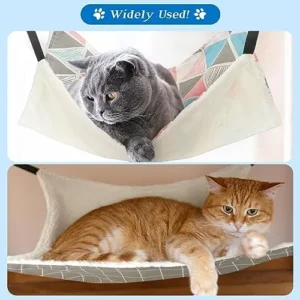 2 Pieces Reversible Cat Hanging Hammock Soft Breathable Pet Cage Hammock with Adjustable Straps and Metal Hooks Double-Sided Hanging Bed for Cats Small Dogs Rabbits (Geometry Pattern,S)