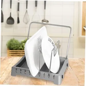 2pcs Desktop Storage Rack Dish Rack Metal Bracket Home Supply Pot Cover Holder Dish Stand Kitchen Utensils Holder Cutting Mug Stand Spoon Holder Kitchen Accessories Pan Clothes Abs