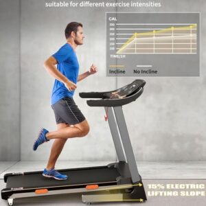 3.5HP Treadmill with Auto Incline, 350 lb Capacity, 17.3″ Wide Belt, Folding Electric Treadmill for Home, Walking & Running Machine with Handle Bar, Screen