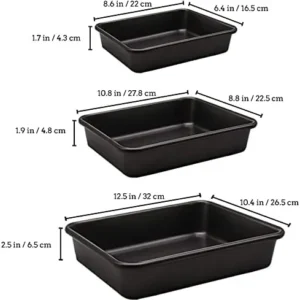 3-Pack Roasting Pan Set, Nonstick Baking Tray Set, Rectangular Bakeware for Oven, Non-Toxic Coating and Durable Quality (Black)