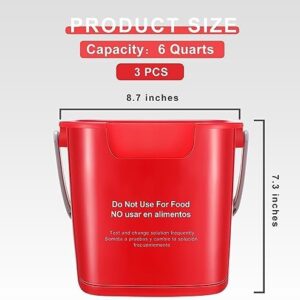 3 Pcs 6 Quart Bucket for Cleaning Small Sanitizing Square Bucket Detergent Pail for Home Commercial Restaurant Kitchen Office School(Red)