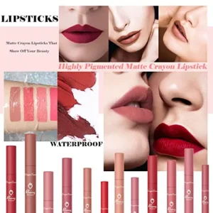 3 Piece Nude Matte Lipstick Set,Natural Nude Lipstick Velvet Air Moisture Smooth Crayon Lip Stain,Matt e Lipstick 24 Hour SuperstayLong Lasting Waterproof Lip Gloss Lipstick for Women Makeup(Set C)