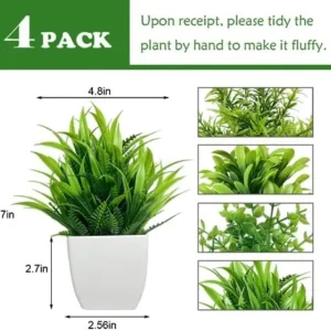 4 Packs Small Fake Plants Mini Artificial Faux White Potted Plants for Home Decor Indoor Bathroom Living Room Table Desk Farmhouse