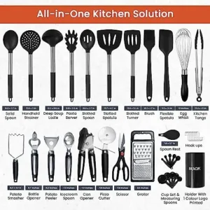 40PCs Silicone Cooking Utensils Set 446℉ Heat Resistance, RFAQK BPA Free Kitchen Utensils Set for Nonstick Cookware, Gadgets includes Can Opener, Potato Smasher,Peeler,Tongs,Spatula Set,Pizza Cutter