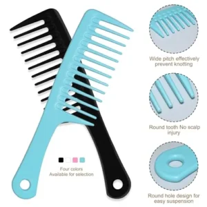 4PCS Wide Tooth Comb, Large Hair Detangling Comb Styling Comb, Professional Women Hair Care Handgrip Comb for Curly, Wet, Long Hair (Blue, Pink, White, Black)