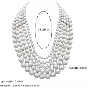 5 Layered Beaded Statement Chunky Necklaces For Women – Multi Strand Colorful Bead Layered Bib Necklace For Women Fashion Jewelry Costume Earring Set