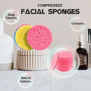 50-Count Compressed Facial Sponges for Estheticians- 100% Natural Cellulose Professional Cosmetic Spa Sponges for Face Cleansing, Massage, Pore Exfoliating, Mask, Makeup Removal (Pink)