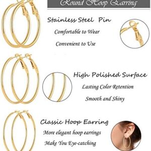 6 Pairs Stainless Steel gold silver Plated Hoop Earrings for Women Girls, Hypoallergenic Hoops Women’s Earrings Loop Earrings Set