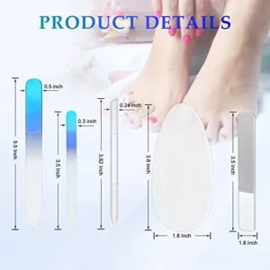 6 Pcs Glass Nail File and Nail Shiner Set Includes 2 Manicure Pedicure Glass Nail File 1 Cuticle Trimmer 2 Nano Finger Nail File 1 Nano Foot Scrubber Callus Remover Foot Care Pedicure (Blue Gradient)