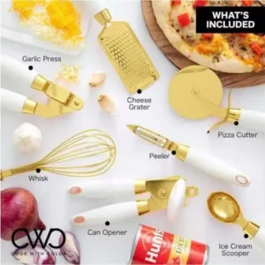 7 Pcs Gold Kitchen Tools Set Kitchen Accessories Gadget Set Gold Coated Stainless Steel Utensils Set