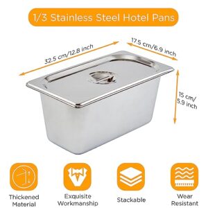 8 Pack Stainless Hotel Pans, 6″ Deep Steam Food Cookware with Lid, 0.8mm Thick Full Size Commercial Pan, Anti Jam Food Service Equipment & Supplies for Restaurant, Home Use (1/3 Size)