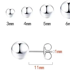 925 Sterling Silver Stud Earrings for Women, Sterling Silver Earrings Tiny Stud Earrings for Multiple Piercings 5 Pairs Different Sizes Stud Earrings Set 2mm 3mm 4mm 5mm 6mm