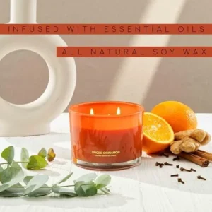 96NORTH Luxury Spiced Cinnamon Candle | Large 3 Wick Jar Candle | Up to 50 Hours Burning Time | 100% Natural Soy Wax | Relaxing Aromatherapy Aesthetic Candles | Housewarming Gift for Men and Women