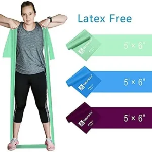 A AZURELIFE Resistance Bands Set, Professional Non-Latex Elastic Exercise Bands, 5 ft. Long Stretch Bands for Physical Therapy, Yoga, Pilates, Rehab, at-Home or The Gym Workouts, Strength Training