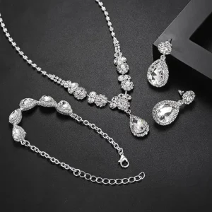 ABDOT Wedding Jewelry Sets for Brides Rhinestone Jewelry Set for Women Silver Bridesmaid Jewelry Set Silver Prom Jewelry Crystal Rhinestone Necklace for Women Bride Necklace for Wedding Day