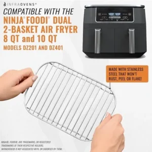 Accessories for Ninja Air Fryer 2 Basket 8 QT DZ201 & 10 QT DZ401, Reusable Sheets Liners and Rack for Foodi Dual Zone Double Airfryer, Kitchen Appliances Accessory Set with Recipe Book by INFRAOVENS