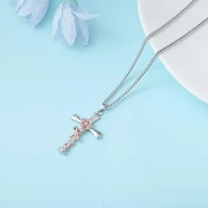 ACECHA Cross Necklace for Women | Silver Faith Birthstone Cross Pendant with Birth Flower Jewelry Gifts for Teen Girls Wife Women for Birthday Anniversary