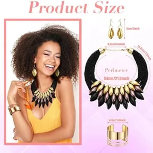 African Choker Collar Bib Chunky Necklace Tribal Statement Jewelry Accessories Sets Gold Chain Earrings Bracelet for Women and Girls