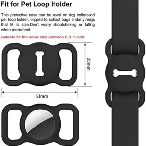 Airtag Dog Collar Holder, DLENP Silicone GPS Tracking Accessories Protective Cat Collar with Bone Pattern (1 Pack(Black))