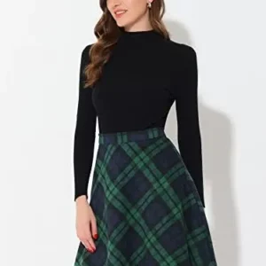 Allegra K Women’s Plaids Vintage Tartan Elastic Waist Knee Length A-Line Skirt