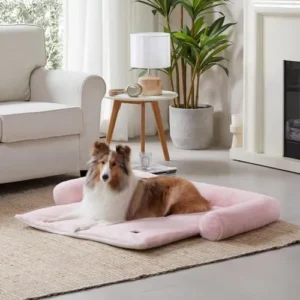 Allisandro Anti-Anxiety Pet Bed, Comfort Furniture Protector Dog Bolste Bed, Fluffy Faux Fur Couch Cover Dog Bed, Waterproof and Removable, 32x30x5 Inches, Pink