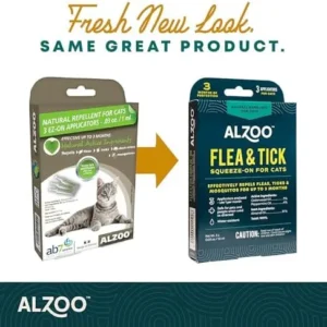 ALZOO Flea & Tick Squeeze-On for Cats, Helps Repel Fleas, Ticks & Mosquitos, Up to 3-Months Protection, 100% Plant-Based Active Ingredients, Water-Resistant, 3 EZ-On Applicators Per Pack