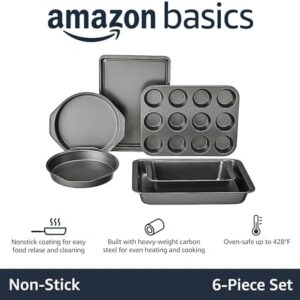 Amazon Basics 6 Piece Nonstick, Carbon Steel Oven Bakeware Baking Set, 40.5 cm x 28.5 cm x 15 cm