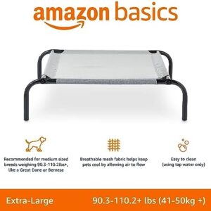 Amazon Basics Cooling Elevated Pet Bed For Dog, X-Large (60.1 x 37.1 x 8.9 Inches), 1 count, Grey