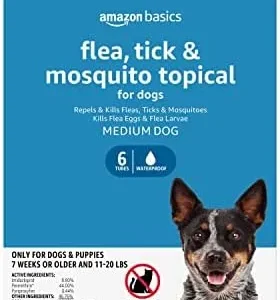 Amazon Basics Flea, Tick & Mosquito Topical Treatment for Medium Dogs (11-20 pounds), 6 Count (Previously Solimo)