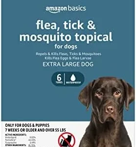 Amazon Basics Flea, Tick & Mosquito Topical Treatment for X-Large Dogs (over 55 pounds), 6 Count (Previously Solimo)