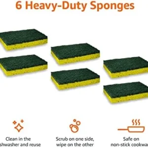 Amazon Basics Heavy Duty Sponges, 6 Count, Yellow/Green