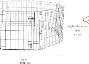 Amazon Basics – Octagonal Foldable Metal Exercise Pet Play Pen for Dogs, Fence Pen, Single Door, Extra Small, 60 x 60 x 24 Inches, Black