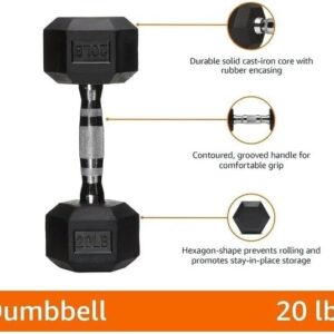 Amazon Basics Rubber Encased Exercise & Fitness Hex Dumbbell, Single, Hand Weight For Strength Training