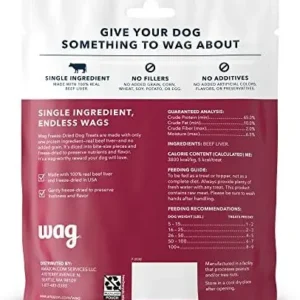 Amazon Brand – Wag Freeze-Dried Raw Single Ingredient Dog Treats, Beef Liver, 3.3oz