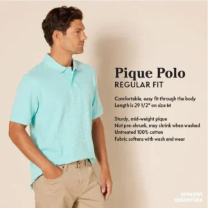 Amazon Essentials Men’s Regular-Fit Cotton Pique Polo Shirt (Available in Big & Tall)