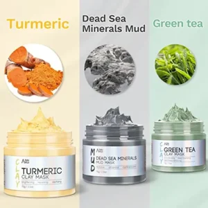 ANAI RUI Turmeric Clay Mask – Green Tea Clay Mask – Dead Sea Minerals Mud Mask, Spa Facial Mask Set, Face Mask Gift Set 2.5 oz each