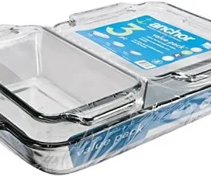 Anchor Hocking Glass Baking Dishes for Oven, 3 Piece Set (3 Qt Glass Casserole Dish, Cake Pan, and Bread Pan)