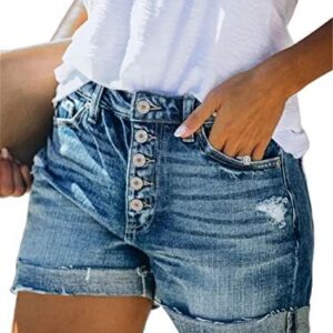 Angerella Denim Shorts for Women Mid Rise Ripped Jean Shorts Stretchy Folded Hem Hot Short Jeans