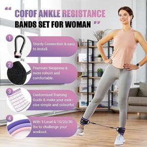 Ankle Resistance Bands with Cuffs, Ankle Bands for Working Out, Ankle Band Cuff for Kickbacks Hip, Leg Glute Exercise Equipment with Training Poster, Resistance Band with Ankle Cuffs for Women