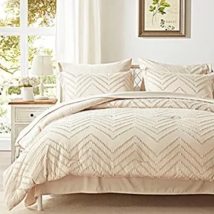 Anluoer Queen Comforter Set, Beige Tufted Bed in a Bag 7 Pieces with comforters and Sheets, All Season Bedding Sets with 1 Comforter, 2 PillowShams, 2 Pillowcases, 1 Flat Sheet, 1 Fitted Sheet