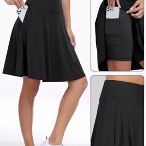 ANRABESS Knee Length Skorts Skirts for Women with Pockets High Waisted Golf Tennis Skirts Casual Travel Built-in Shorts