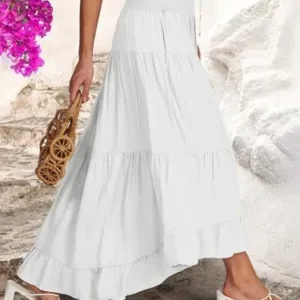 ANRABESS Women Summer Maxi Skirt Elastic High Waist Flowy Boho Casual Tiered Aline Long Skirts