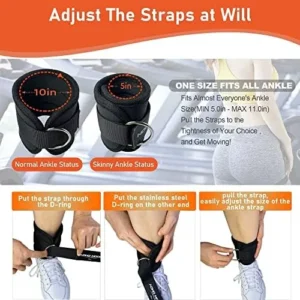 AOHO MOOON Comfortable Adjustable Padded Ankle Wrist Cuffs Neoprene Padded Straps D-Ring Glute Kickback for Cable Machine, Ideal for Glutes Exercises